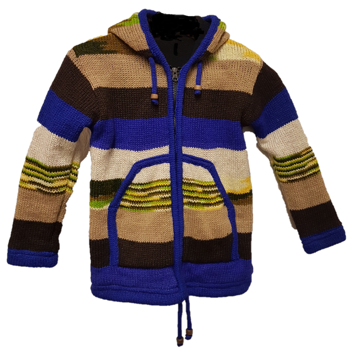 100% Wool Multi-Coloured Hooded Jacket, Lined (Child)