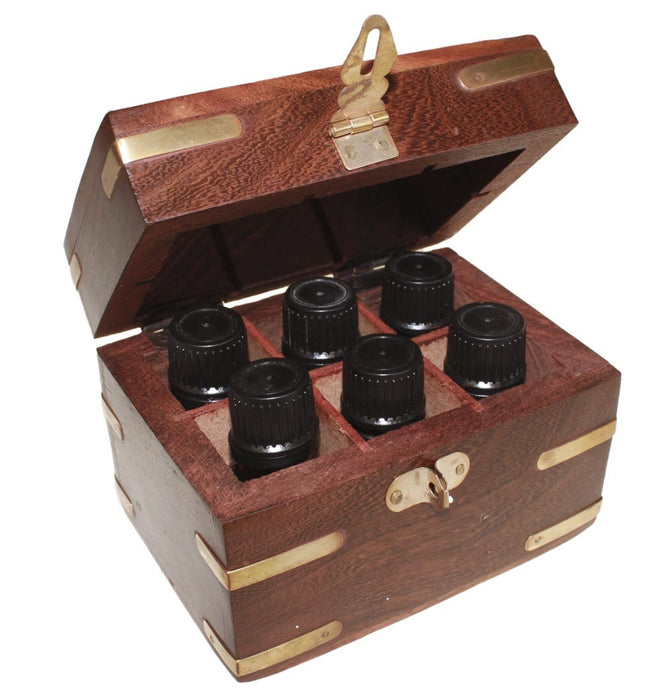 Carved Wooden Aromatherapy Box - holds 6x 10ml bottles