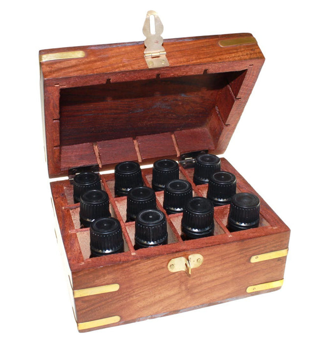 Carved Wooden Aromatherapy Box - holds 12x 10ml bottles