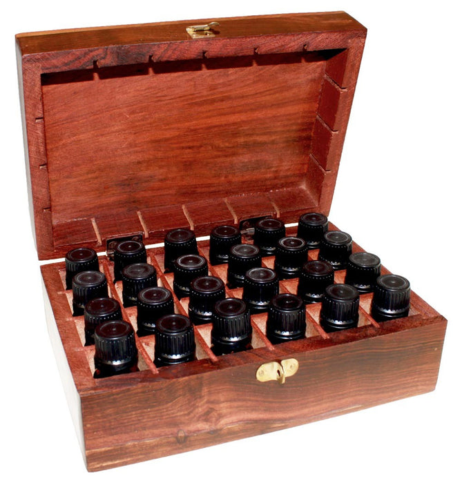 Carved Wooden Aromatherapy Box - holds 24x 10ml bottles