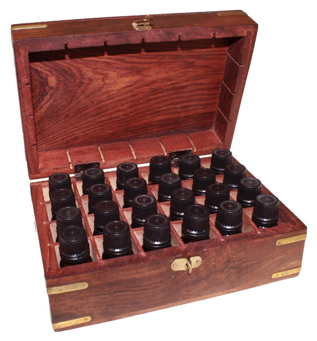 Carved Wooden Aromatherapy Box - holds 24x 10ml bottles