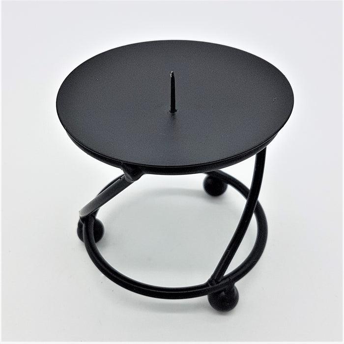 Low Spiral Black Metal Candle Stand - For Pillar / Church Candles