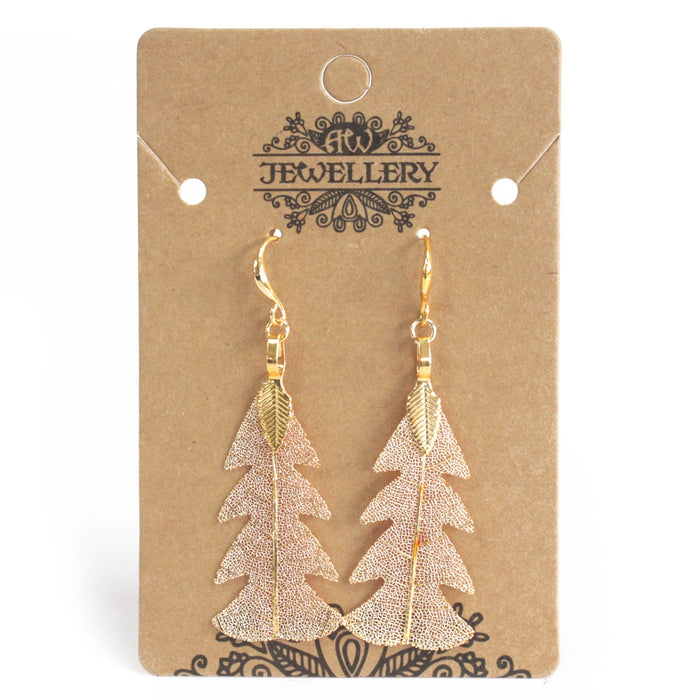 Festive Fir Leaf Earrings - Gold