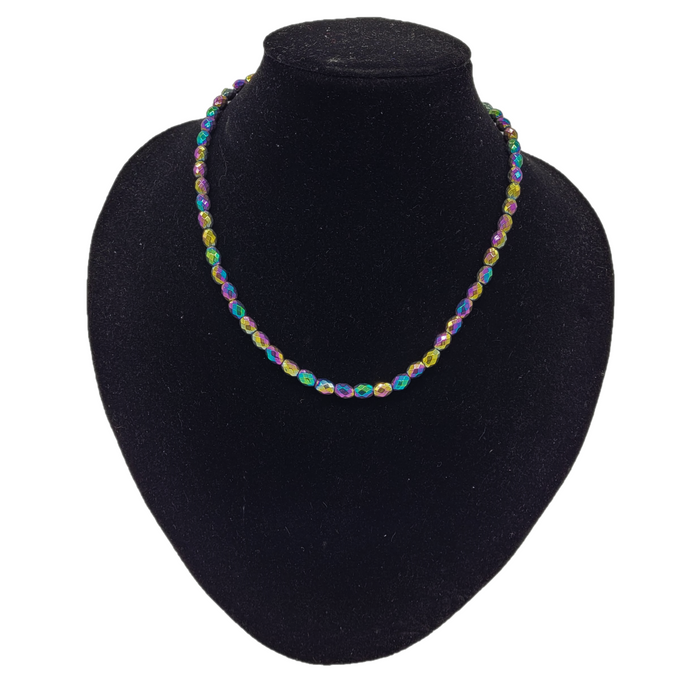 Rainbow Hematite Faceted Bead Necklace