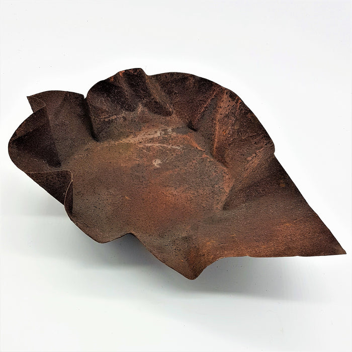 Rustic Hammered Iron Leaf Dish - Large