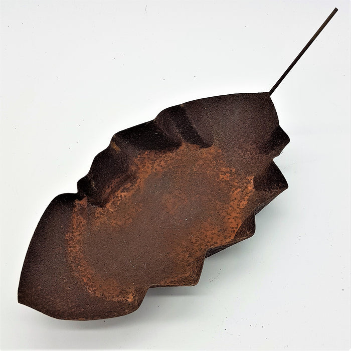 Rustic Hammered Iron Leaf Dish - Small, Straight Stalk