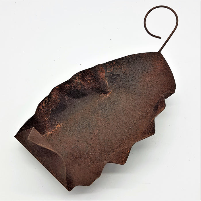 Rustic Hammered Iron Leaf Dish - Small, Curled Stalk