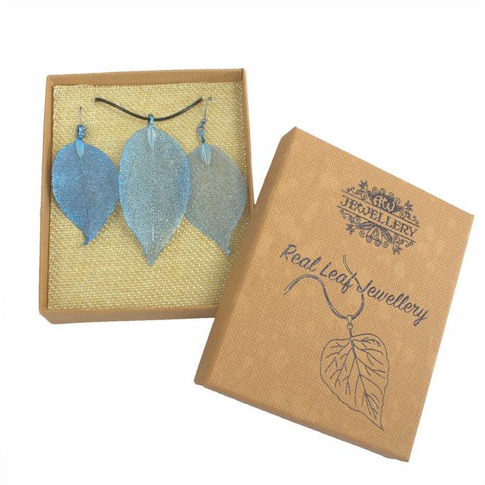 Bravery Leaf Necklace & Earring Set - Blue