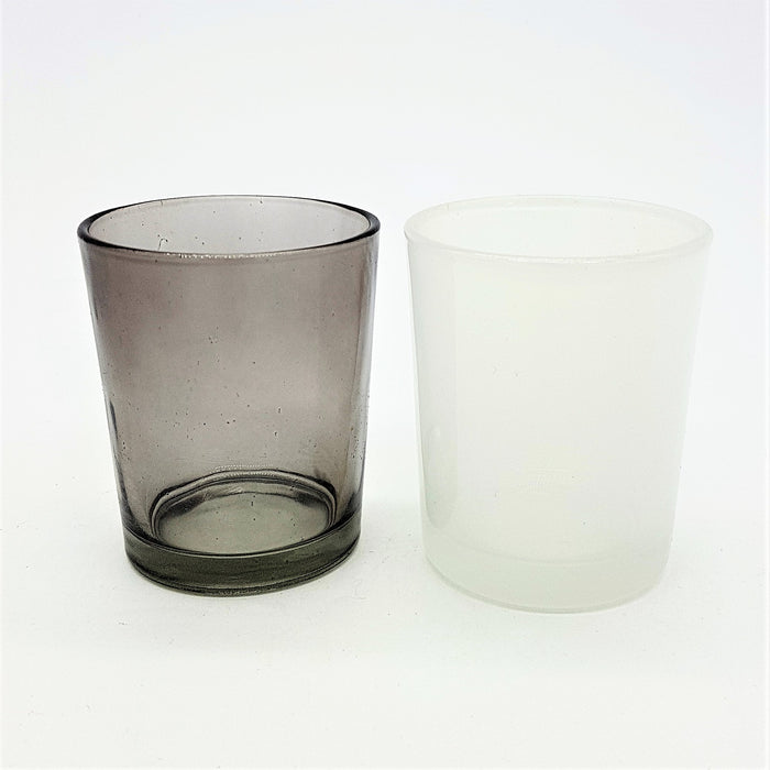 Coloured Glass Votive & Tealight Holder - Smoke Grey or White