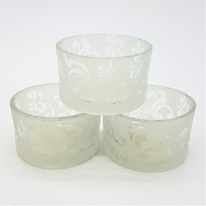 Set of 3 Frosted Tealight Holders - Scroll Pattern