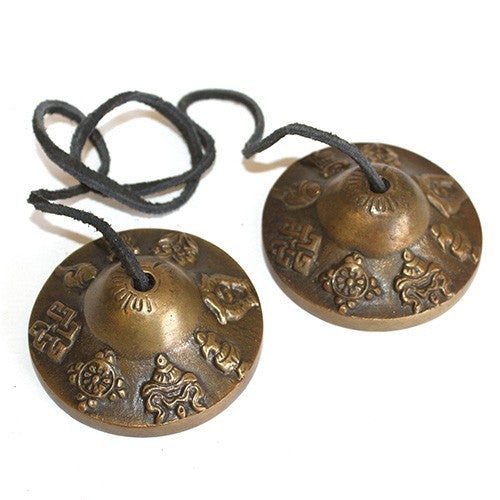 Brass Mini Tingsha Bells - Mazira 8 Lucky Signs