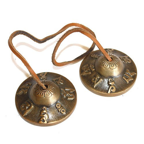 Brass Mini Tingsha Bells - Om Mani