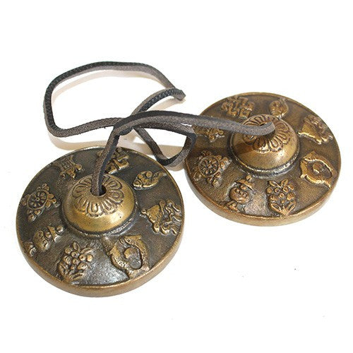 Brass Medium Tingsha Bells - Mazira 8 Lucky Signs