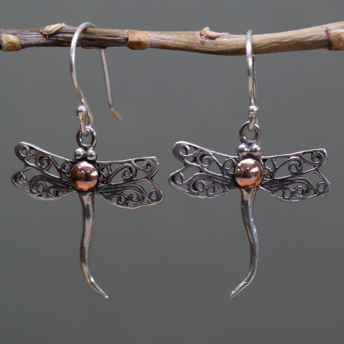 Sterling Silver & 18ct Gold Earrings - Dragonflies